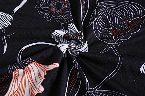 HELYO Women's Elegant Criss-Cross V Neck Vintage Short Sleeve Work Casual Party Swing Tea Dress with Pockets 980 (XXL, Black Floral) - Image 4