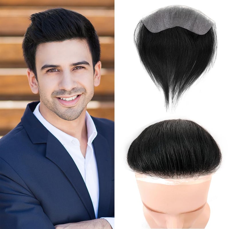 Lordhair قطعة شعر أمامية للرجال من لورد هير، توبي، نظام شعر بشري، شكل V، نظام استبدال خط الشعر الطبيعي، قطعة شعر 6 * 1.5 بوصة للرجال، أسود داكن 1# - Image 1