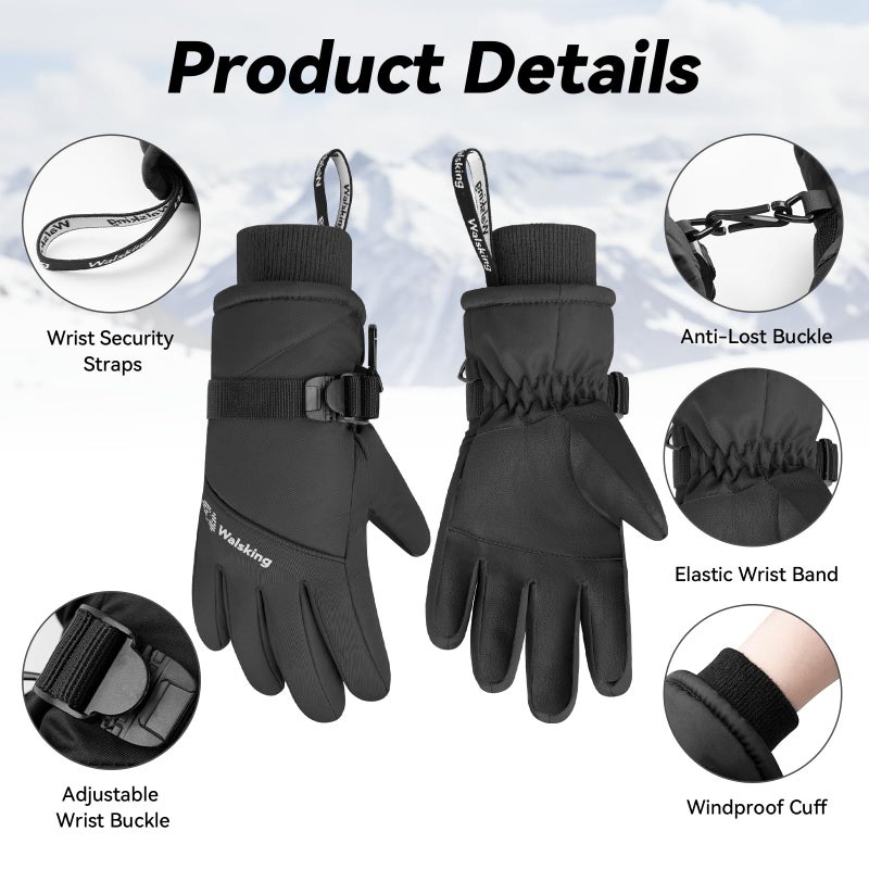 WALSKING Kids Waterproof Winter Thinsulate Warm Cold Weather Winter Snow Ski Gloves-Fits Boys and Girls Youth Child Outdoor - Image 2