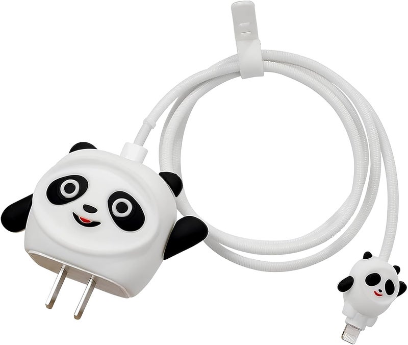 INEFABLE Charger Case Cover Protector with 3D Cute Pattern for iPhone Charger only 18W & 20W, Data Charging Cable Wire Saver Protective Cable Cover Full Protection - Set of 1 (White Panda) - Image 4