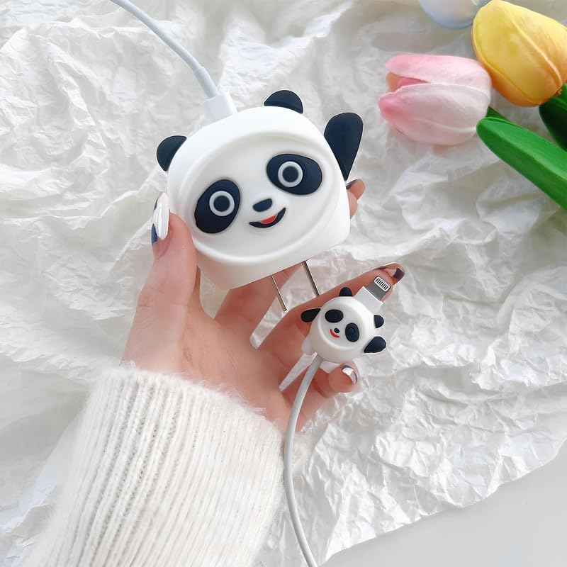 INEFABLE Charger Case Cover Protector with 3D Cute Pattern for iPhone Charger only 18W & 20W, Data Charging Cable Wire Saver Protective Cable Cover Full Protection - Set of 1 (White Panda) - Image 1