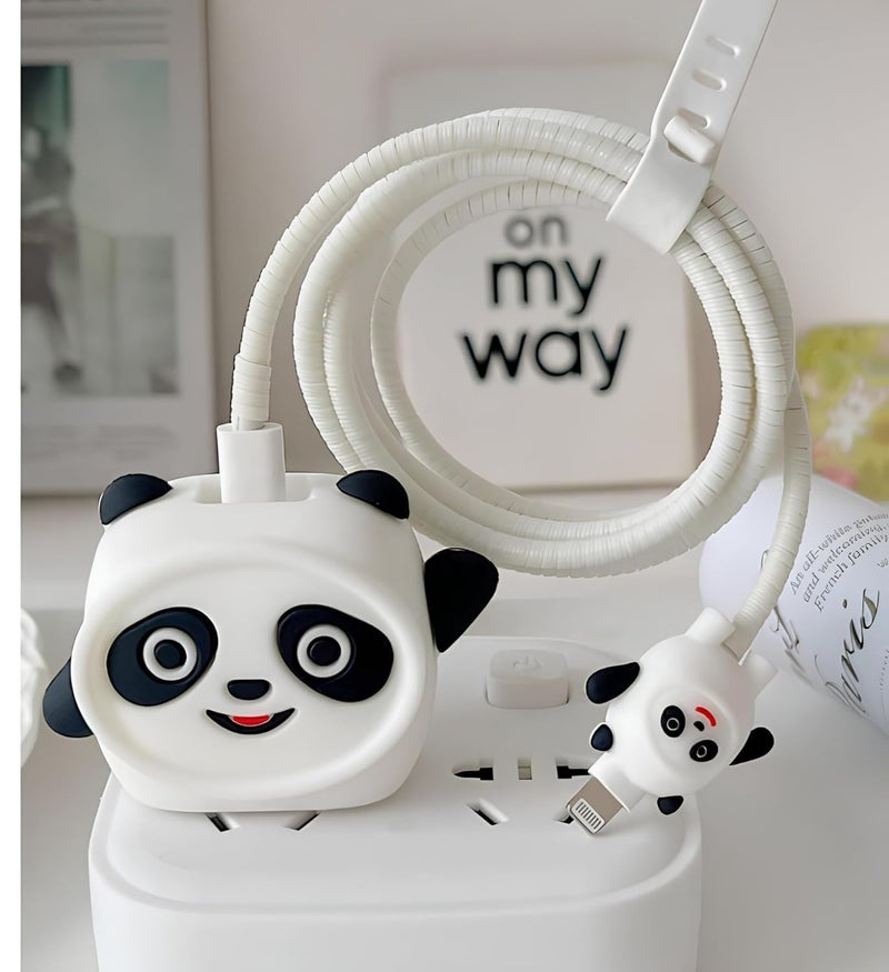 INEFABLE Charger Case Cover Protector with 3D Cute Pattern for iPhone Charger only 18W & 20W, Data Charging Cable Wire Saver Protective Cable Cover Full Protection - Set of 1 (White Panda) - Image 3