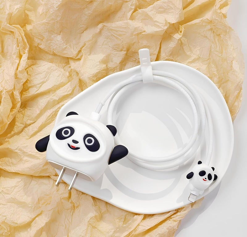 INEFABLE Charger Case Cover Protector with 3D Cute Pattern for iPhone Charger only 18W & 20W, Data Charging Cable Wire Saver Protective Cable Cover Full Protection - Set of 1 (White Panda) - Image 5
