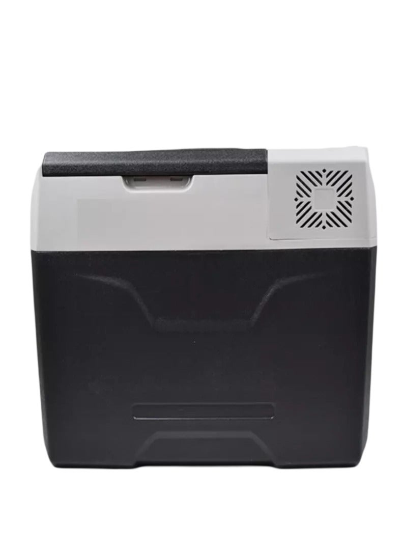 ROYAL - ثلاجة صغيرة محمولة للسيارة، ضاغط تجميد بمنطقتين بسعة 55 لترًا مع عربة، جهد التيار المتردد (المحول): 100 فولت - 240 فولت، 50-60 هرتز، جهد تيار مستمر 12 فولت/24 فولت، مادة التبريد: R134a (24 جرام) (YHB55) (أسود ورمادي) - Image 1