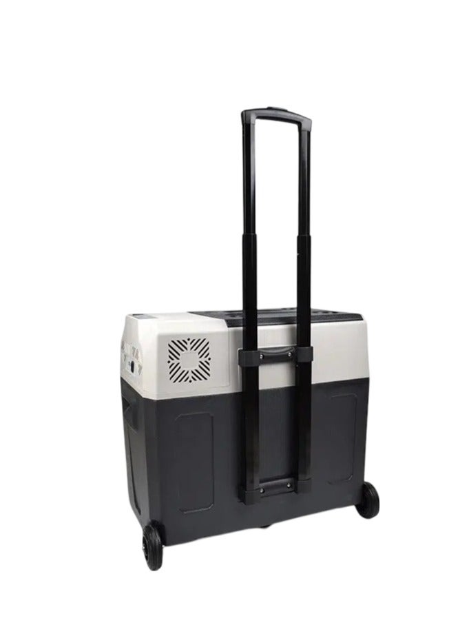 ROYAL - ثلاجة صغيرة محمولة للسيارة، ضاغط تجميد بمنطقتين بسعة 55 لترًا مع عربة، جهد التيار المتردد (المحول): 100 فولت - 240 فولت، 50-60 هرتز، جهد تيار مستمر 12 فولت/24 فولت، مادة التبريد: R134a (24 جرام) (YHB55) (أسود ورمادي) - Image 2