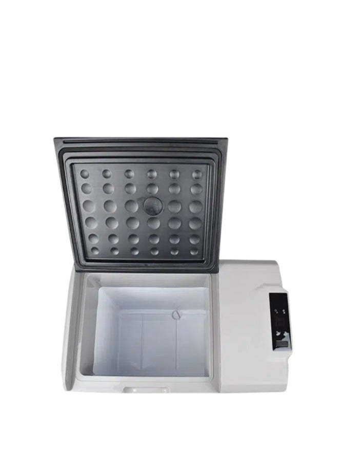 ROYAL - ثلاجة صغيرة محمولة للسيارة، ضاغط تجميد بمنطقتين بسعة 55 لترًا مع عربة، جهد التيار المتردد (المحول): 100 فولت - 240 فولت، 50-60 هرتز، جهد تيار مستمر 12 فولت/24 فولت، مادة التبريد: R134a (24 جرام) (YHB55) (أسود ورمادي) - Image 3