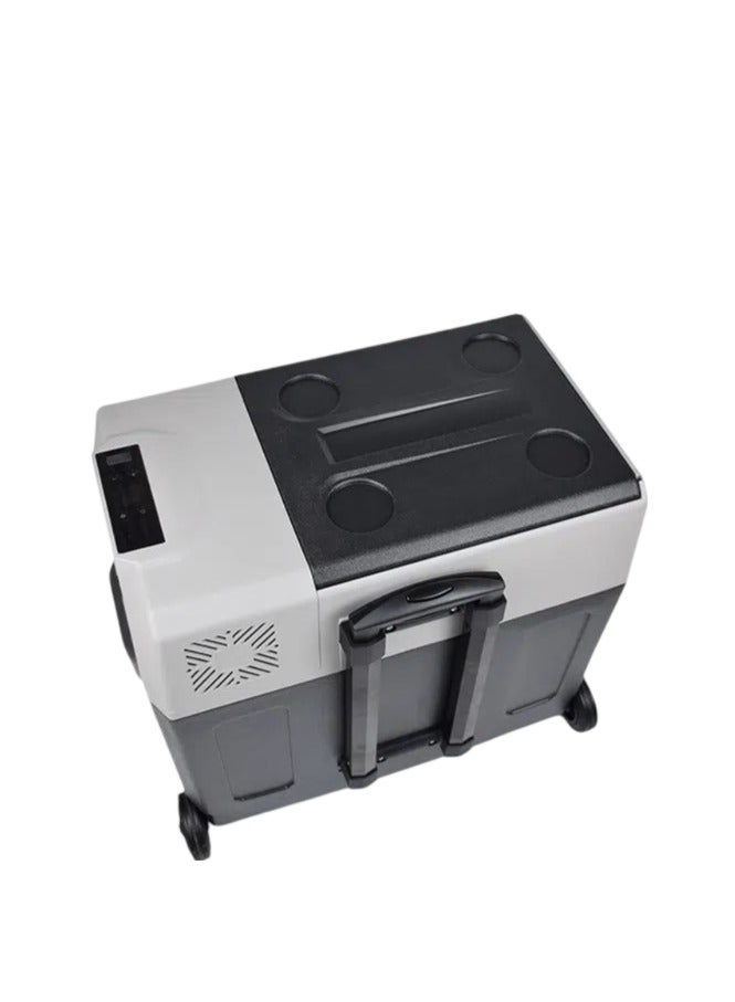 ROYAL - ثلاجة صغيرة محمولة للسيارة، ضاغط تجميد بمنطقتين بسعة 55 لترًا مع عربة، جهد التيار المتردد (المحول): 100 فولت - 240 فولت، 50-60 هرتز، جهد تيار مستمر 12 فولت/24 فولت، مادة التبريد: R134a (24 جرام) (YHB55) (أسود ورمادي) - Image 4