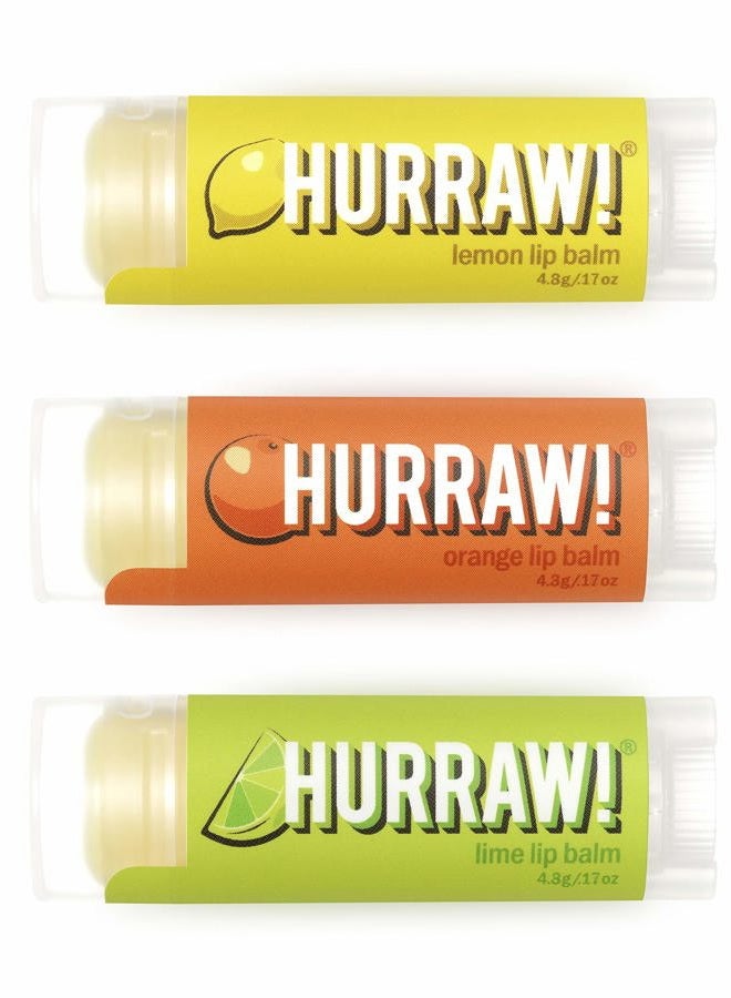 Hurraw! Lemon, Orange, Lime Lip Balms, 3 Pack Bundle: Organic, Certified Vegan, Cruelty and Gluten Free. Non-GMO, 100% Natural Ingredients. Bee, Shea, Soy and Palm Free. Made in USA - Image 1