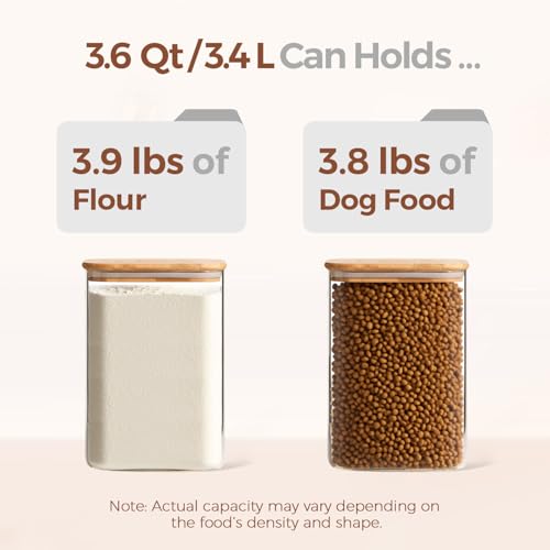 ComSaf 3.6Qt Glass Food Storage Containers, Cereal Storage Containers with Airtight Lids, Large Square Glass Jars with Bamboo Lids, for Rice, Pasta, Oats, Grains, Coffee Beans - Image 3