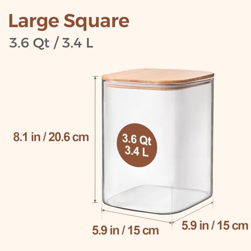 ComSaf 3.6Qt Glass Food Storage Containers, Cereal Storage Containers with Airtight Lids, Large Square Glass Jars with Bamboo Lids, for Rice, Pasta, Oats, Grains, Coffee Beans - Image 2