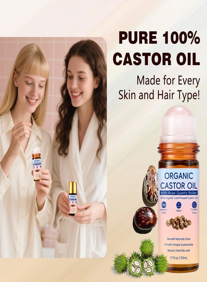 Organic Castor Oil Roll On with Rose Quartz Roller, 100% Pure Cold-Pressed Organic Castor Oil, Hexane-Free, for Brows, Lashes, Dry Skin & Face - Image 5