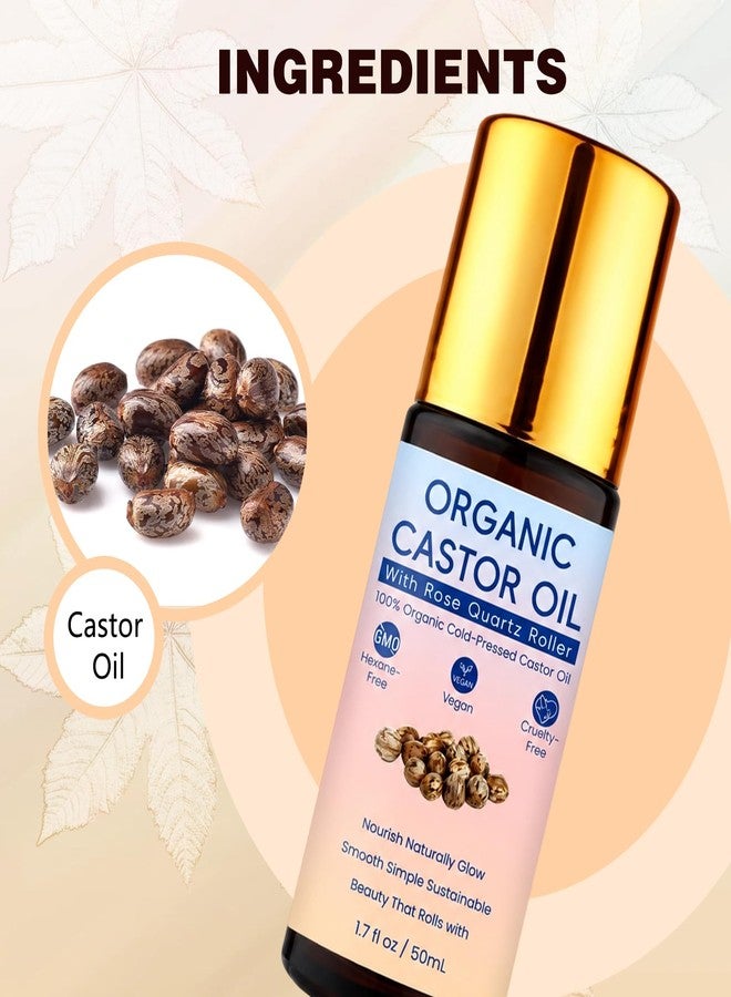 Organic Castor Oil Roll On with Rose Quartz Roller, 100% Pure Cold-Pressed Organic Castor Oil, Hexane-Free, for Brows, Lashes, Dry Skin & Face - Image 4