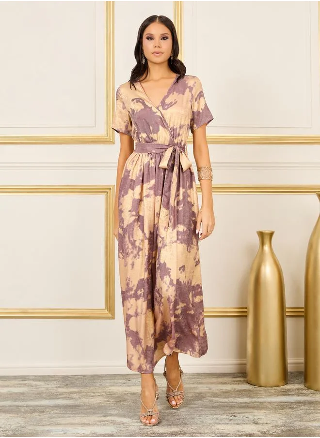 Styli Marble Print A-Line Wrap Maxi Dress