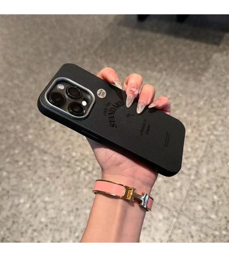 Leather Print Frame Gray New English Puppy Pattern Large Hole Electroplated Anti Fall Phone Case For iPhone 16 Pro - Image 5