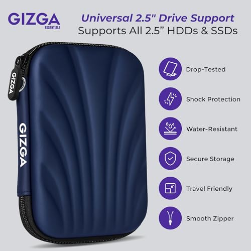 GIZGA essentials Hard Drive Case Shell, 2.5-inch, Portable Storage Organizer Bag for Earphone USB Cable Power Bank Mobile Charger Digital Gadget Hard Disk, Water Resistance Material, Navy Blue - Image 2