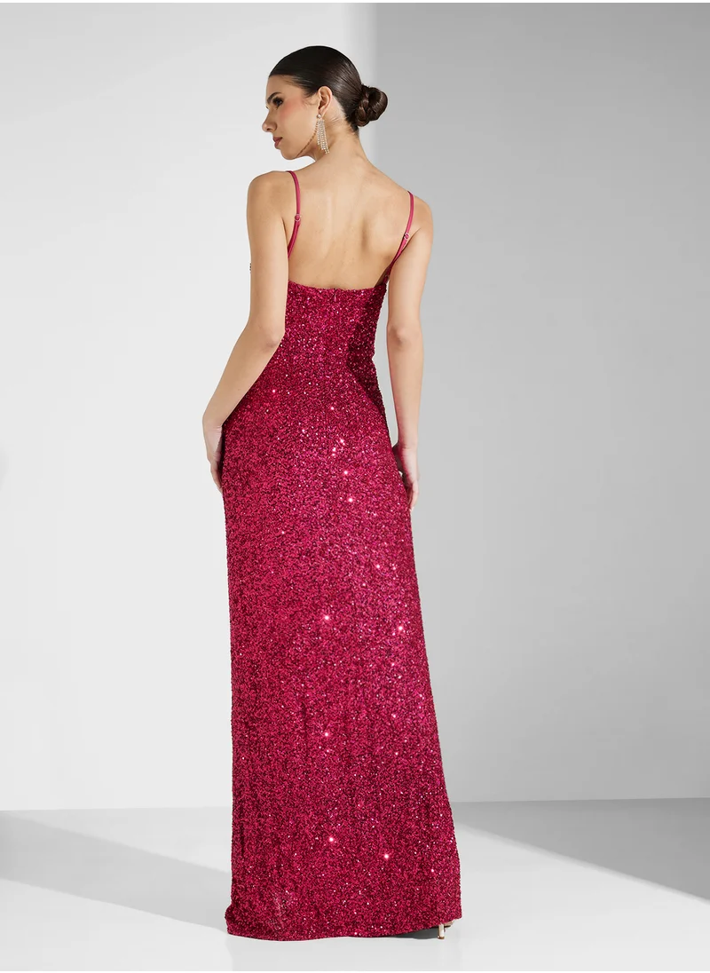 مايا Cowl Neck All Over Sequin Cami Maxi With Split