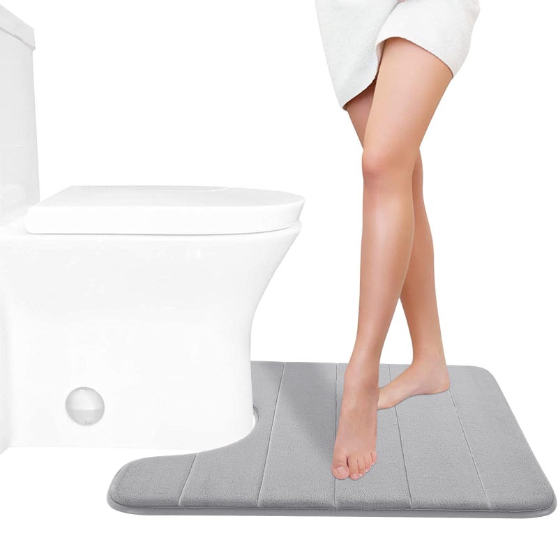 Yimobra Memory Foam Toilet Bath Mat UShaped Commode Contour Rug Soft and Comfortable Super Water Absorption NonSlip Thick Machine Wash and Easier to Dry for Bathroom 24 X 20 Inches Grey