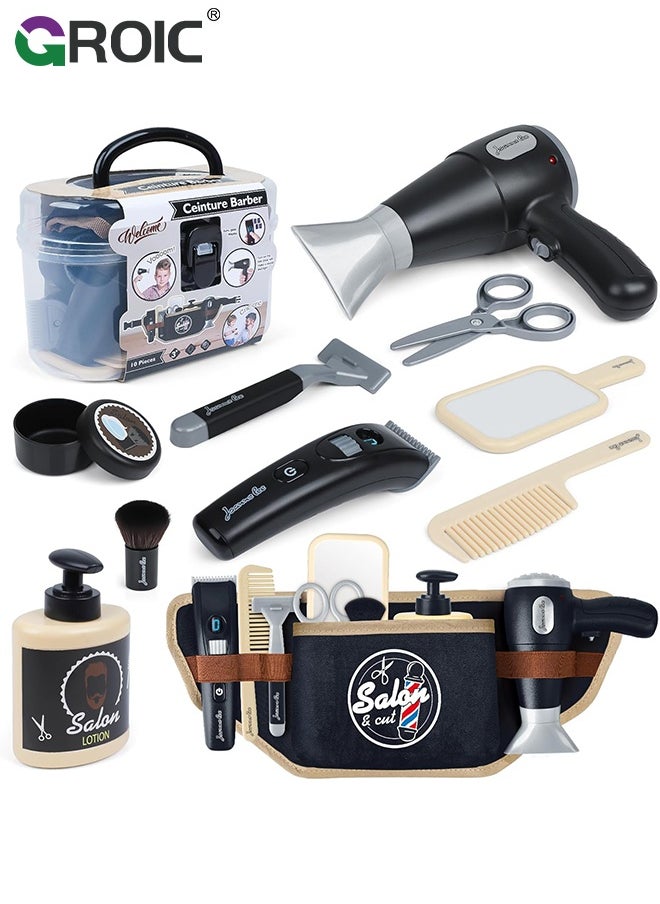 GROIC Barber Shop Pretend Play Toy with Toolbelt, Kids Shaving Kit for Boys, Haircut Kit for Boys，Hair Salon Toddler Play Set, with Blow Dryer,Storage Box for Role Play, Stylist Accessories  - Image 1
