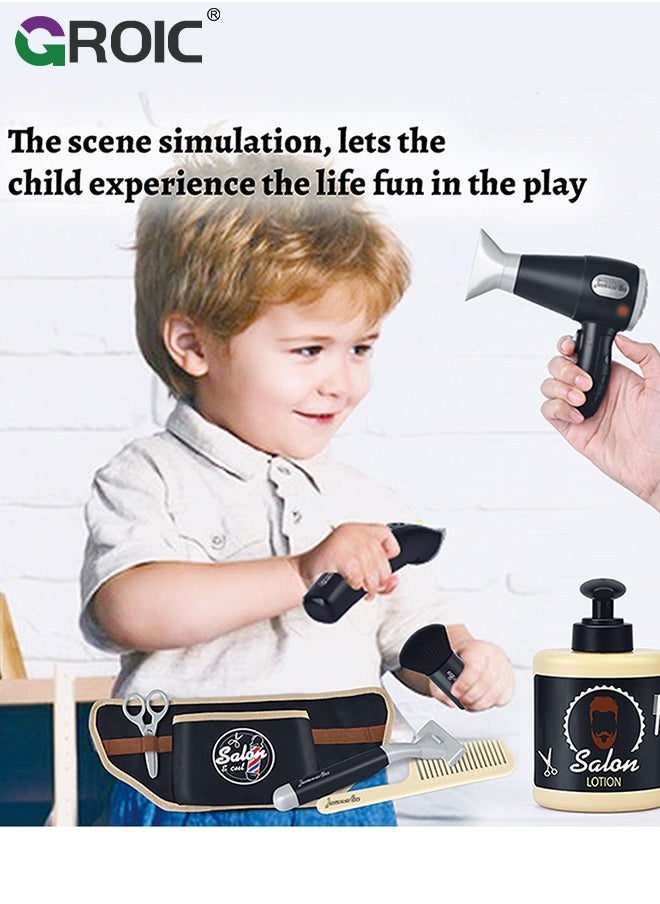 GROIC Barber Shop Pretend Play Toy with Toolbelt, Kids Shaving Kit for Boys, Haircut Kit for Boys，Hair Salon Toddler Play Set, with Blow Dryer,Storage Box for Role Play, Stylist Accessories  - Image 4