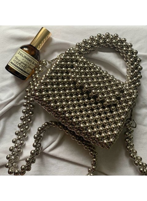 Handmade handbag - crossbody bag - fluffy pearls Silver