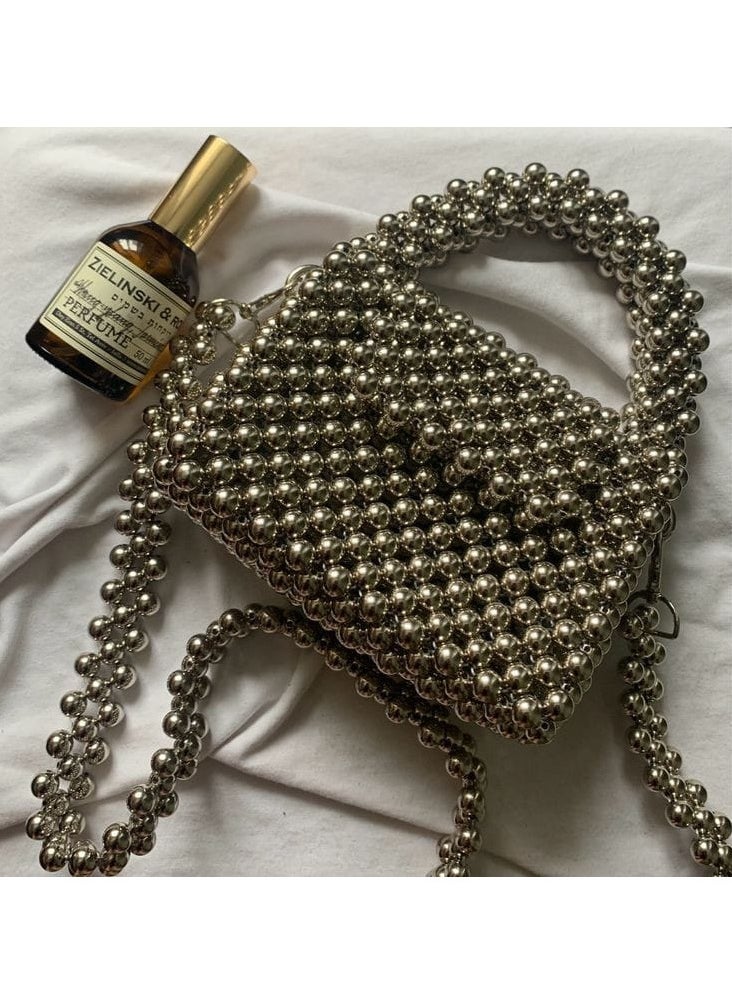 Handmade handbag - crossbody bag - fluffy pearls Silver