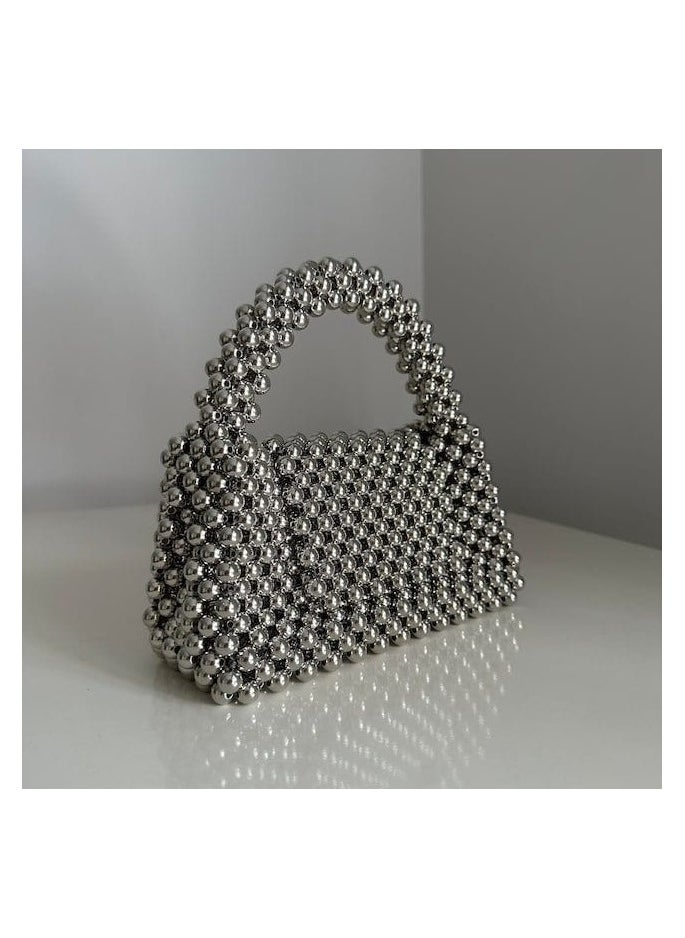 Handmade handbag - crossbody bag - fluffy pearls Silver