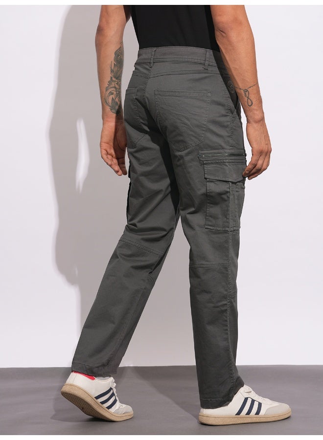Being Human Mens Dark Charcoal Easy Fit Cargos - Image 3
