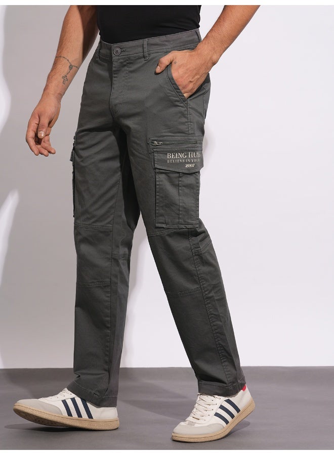 Being Human Mens Dark Charcoal Easy Fit Cargos - Image 2