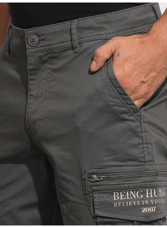 Being Human Mens Dark Charcoal Easy Fit Cargos - Image 4