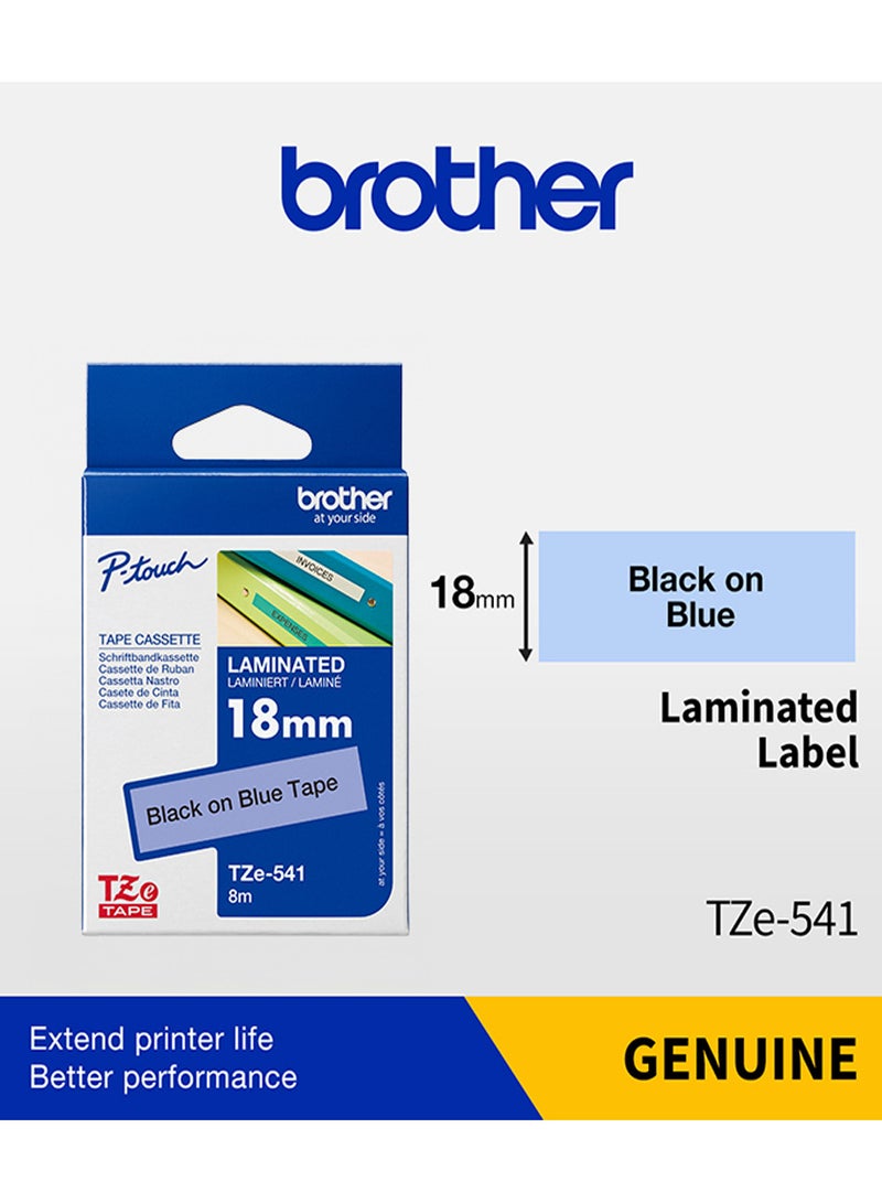 بروذر Labelling Tape Brother TZe-541 18mm Black on Blue Laminated Label Tape - Image 2
