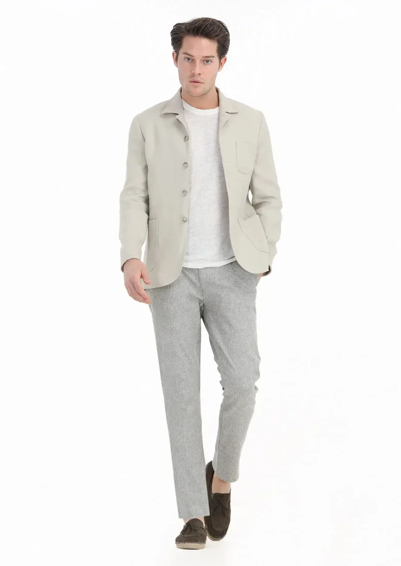 رامسي جاكيت بيج مايكرو تي شيرت بقصة ضيقة من الكتان 100%