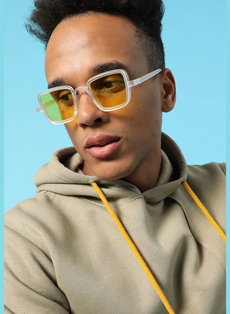 French Accent Men Yellow Lens Yellow Rectangle Sunglasses