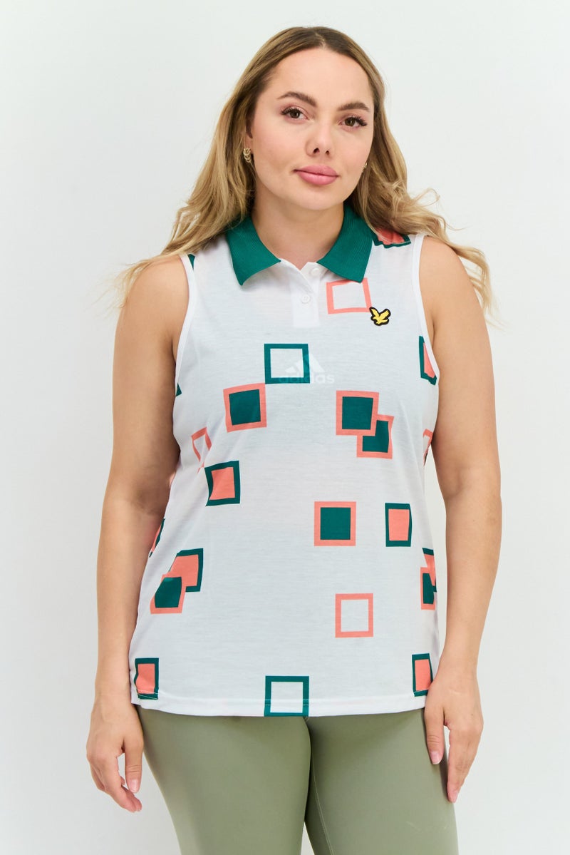 Lyle & Scott Women Spread Collar Sleeveless Brand Logo Top, White - Image 1