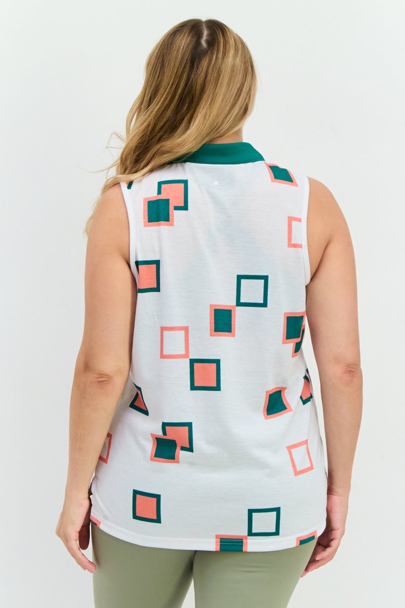 Lyle & Scott Women Spread Collar Sleeveless Brand Logo Top, White - Image 3