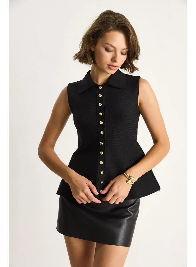 Ginger  Button Up Peplum Vest for Women | Best Price UAE