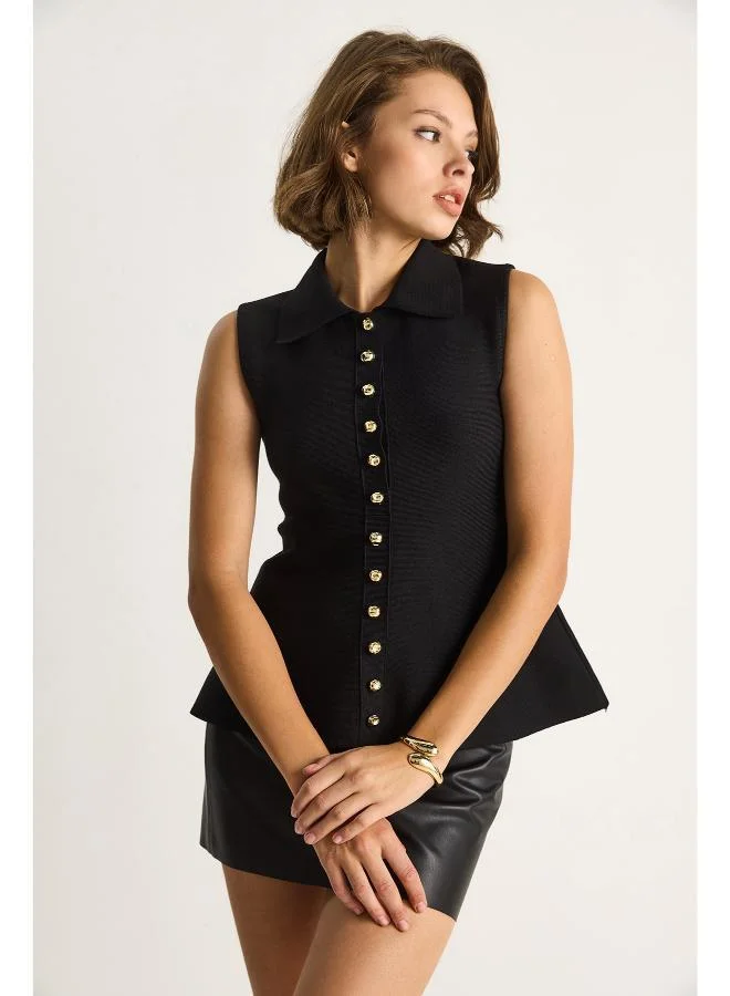 Ginger  Button Up Peplum Vest for Women | Best Price UAE