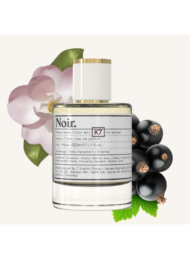 نوير Noir K7 Women's Eau de Parfum - عطر شرقي طويل الأمد للنساء مع الكشمش الأسود والكمثرى والياسمين والفانيليا | 50 مل العطر الحلو الأنيق | صنع في تركيا - Image 1