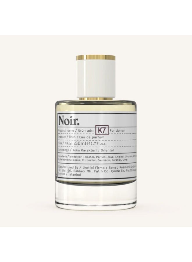 نوير Noir K7 Women's Eau de Parfum - عطر شرقي طويل الأمد للنساء مع الكشمش الأسود والكمثرى والياسمين والفانيليا | 50 مل العطر الحلو الأنيق | صنع في تركيا - Image 3