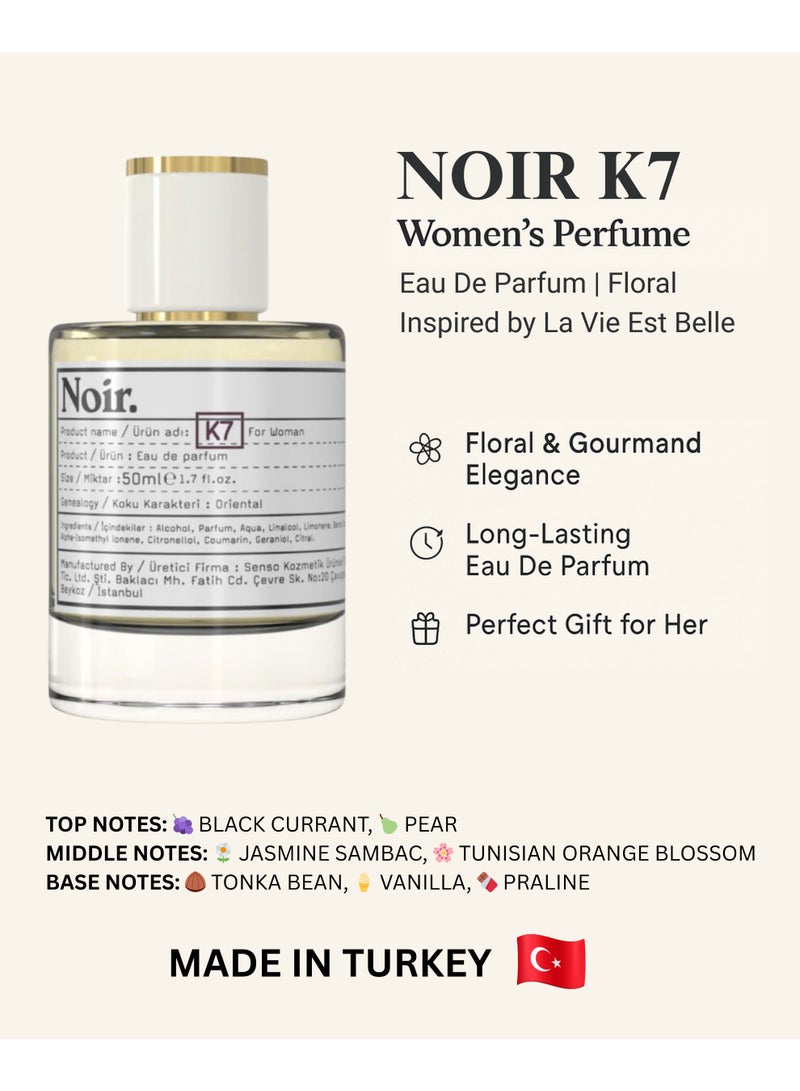 نوير Noir K7 Women's Eau de Parfum - عطر شرقي طويل الأمد للنساء مع الكشمش الأسود والكمثرى والياسمين والفانيليا | 50 مل العطر الحلو الأنيق | صنع في تركيا - Image 2