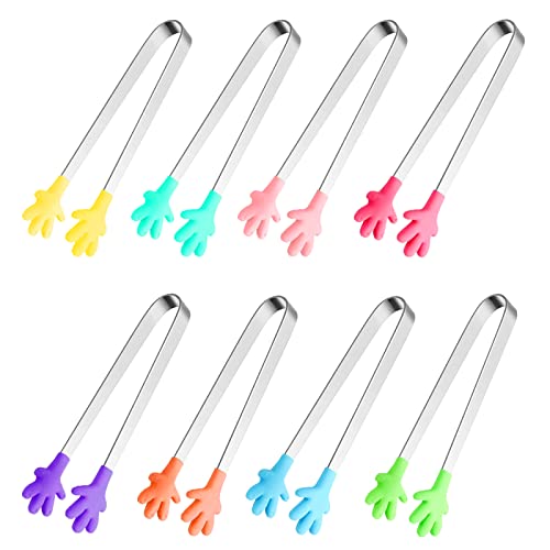 Sunenlyst 8PCS Silicone Mini Tongs, 5Inch Hand Shape Food Tongs, Colourful Small Kids Tongs for Serving Food, Ice Cube, fruits, Sugar, Barbecue by Sunenlyst (Palm sharp) - Image 1