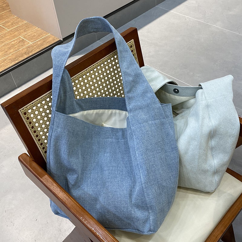 Korean Style Niche Ins Denim Canvas Bag Casual Simple Cloth Bag Large Capacity Student Shoulder Tote Bag Polka Point Bag - Image 4