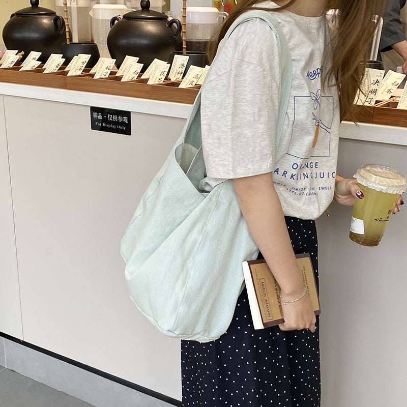 Korean Style Niche Ins Denim Canvas Bag Casual Simple Cloth Bag Large Capacity Student Shoulder Tote Bag Polka Point Bag - Image 1