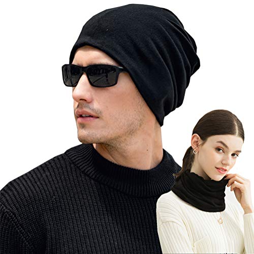 CAMOLAND 3-in-1 Fleece Slouchy Beanie Winter Cotton Ski Baggy Unisex (Black) - Image 1