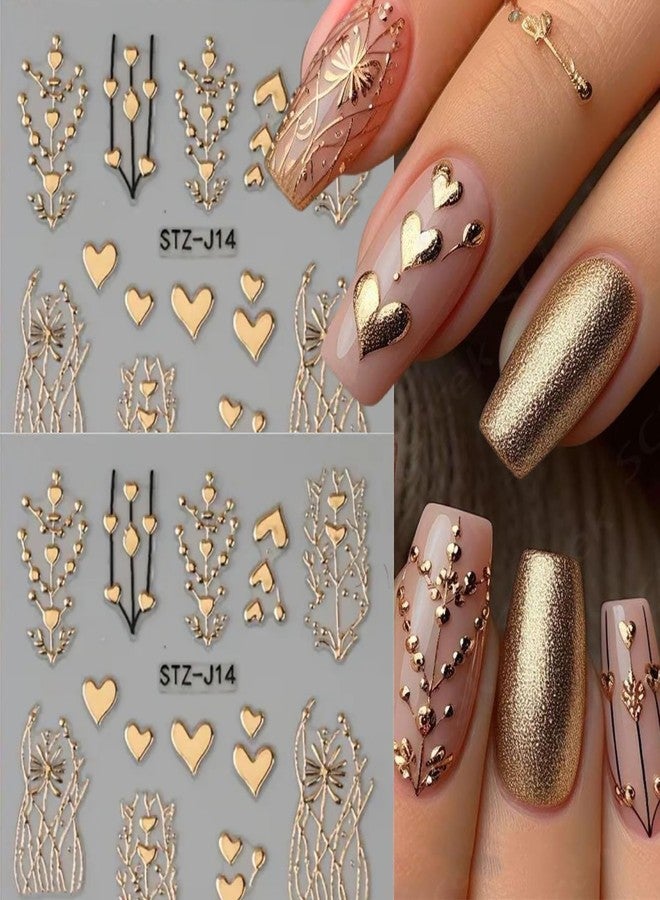 UCCASA 4Sheets Heart Nail Decals for Nail Art Self-Adhesive Bronzing Heart Stickers 3D Golden Heart Tree Nail Art Stickers Fall Nail Design Manicure Nail Sliders Supplies for Women Decoration - Image 4