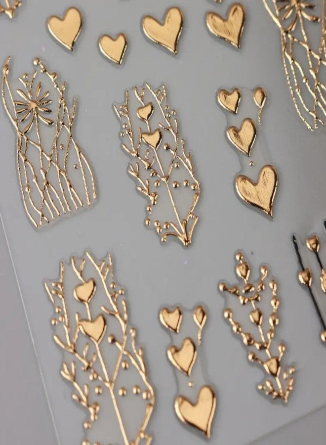 UCCASA 4Sheets Heart Nail Decals for Nail Art Self-Adhesive Bronzing Heart Stickers 3D Golden Heart Tree Nail Art Stickers Fall Nail Design Manicure Nail Sliders Supplies for Women Decoration - Image 5