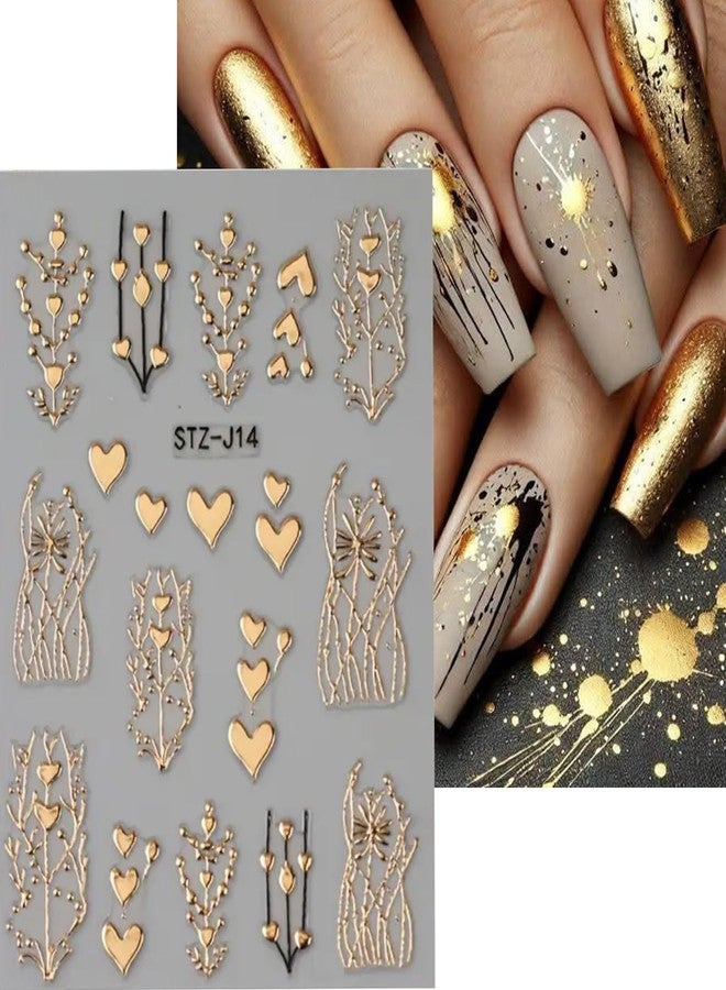 UCCASA 4Sheets Heart Nail Decals for Nail Art Self-Adhesive Bronzing Heart Stickers 3D Golden Heart Tree Nail Art Stickers Fall Nail Design Manicure Nail Sliders Supplies for Women Decoration - Image 3