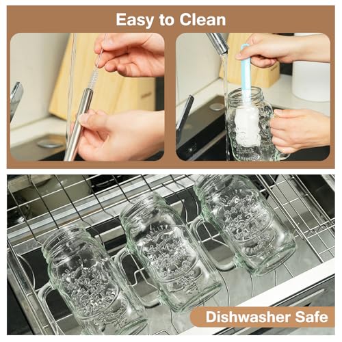 EABOSON 4 Pack 24oz Mason Drinking Jars with Lids and Straws, Iced Coffee Cup with Handle and 3 Brushes, Glass Mugs Ideal for Cold Beverages, Juice, Smoothie, Cocktails - Image 4