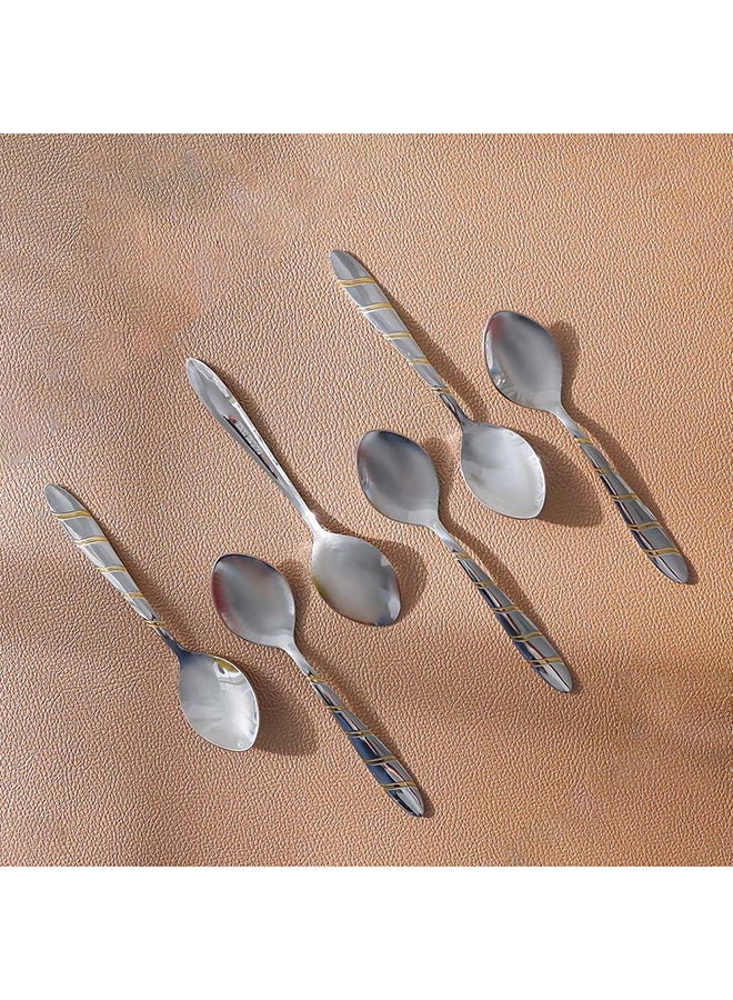 DANUBE HOME طقم ملاعق شاي فضية من 6 قطع بتفاصيل ذهبية – ملاعق صغيرة من الفولاذ المقاوم للصدأ الفاخر، مثالية للشاي، القهوة، الحلويات، للاستخدام المنزلي والمقاهي 13.5X3 سم - Image 1