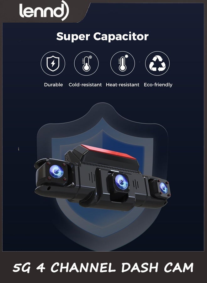 LENND 360 View 4 Channel Dash Cam Front and Rear Left Right Inside Camera for Cars, GPS and 5G Band WiFi, Night Vision, 160 Wide Angle, WDR, 24H Parking Mode, Supercapacitor, Included 128GB Card - Image 5