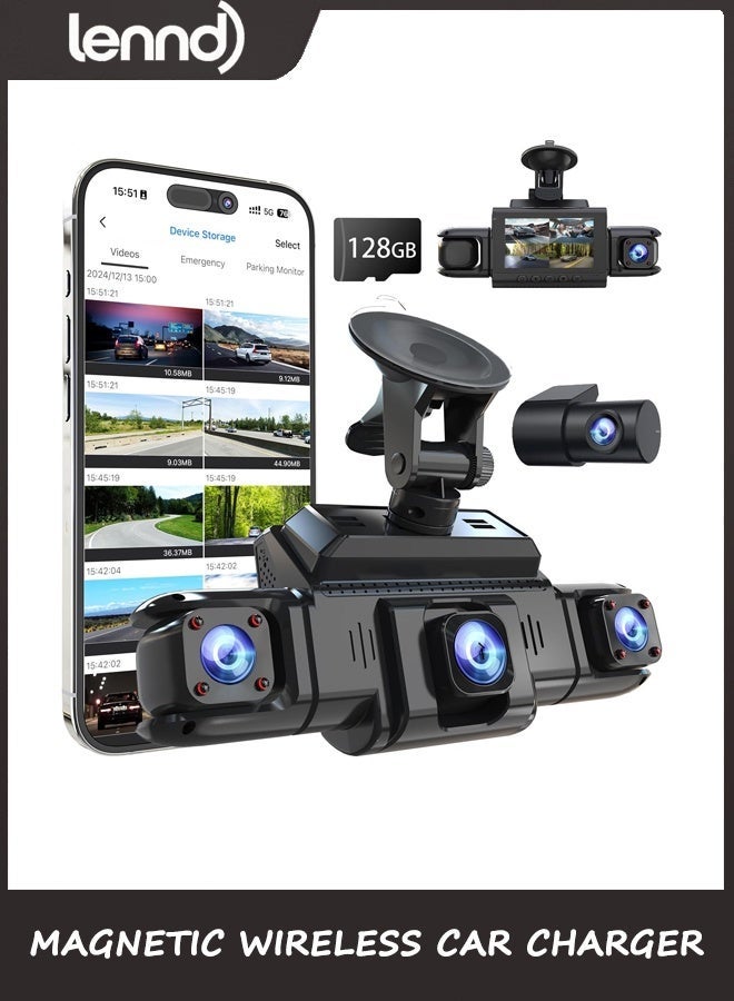 LENND 360 View 4 Channel Dash Cam Front and Rear Left Right Inside Camera for Cars, GPS and 5G Band WiFi, Night Vision, 160 Wide Angle, WDR, 24H Parking Mode, Supercapacitor, Included 64GB Card - Image 2